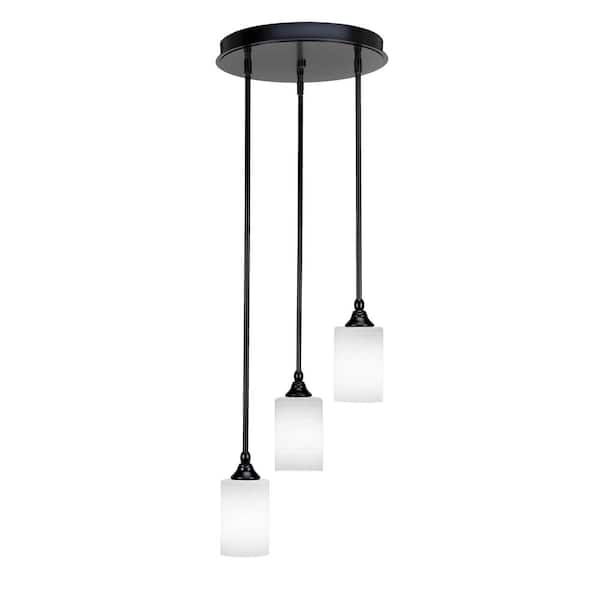 Unbranded Villa 60-Watt in. 3 Light Matte Black Stem Pendant Light with 4 in. White Matrix Glass Shade, No bulbs included