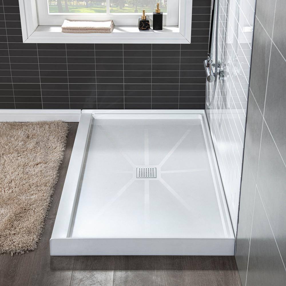48" White Solid Surface Rectangular Shower Pan with Center Drain