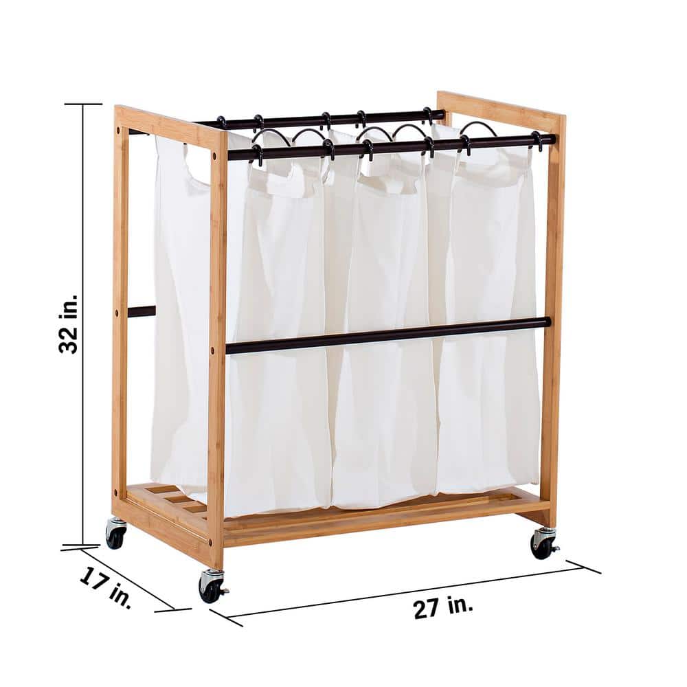 EcoStorage Bamboo and Bronze 3-Bag Laundry Cart with Wheels