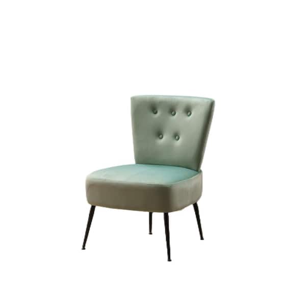 URTR 21.6 in. L Tufted Back Teddy Fabric Accent Side Chair with Soft and ComforTable Cushion, Black Metal Legs, Light Green