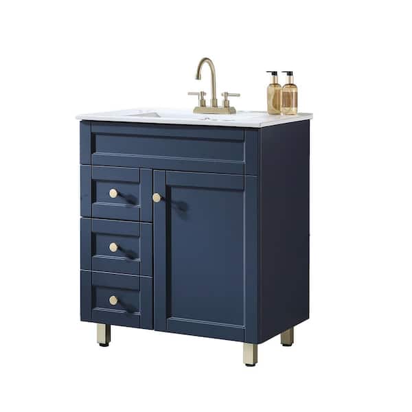 Comllen 30 in. W x 18 in. D x 34 in. H Blue Modern Bathroom Vanity with White Ceramic Sink Top