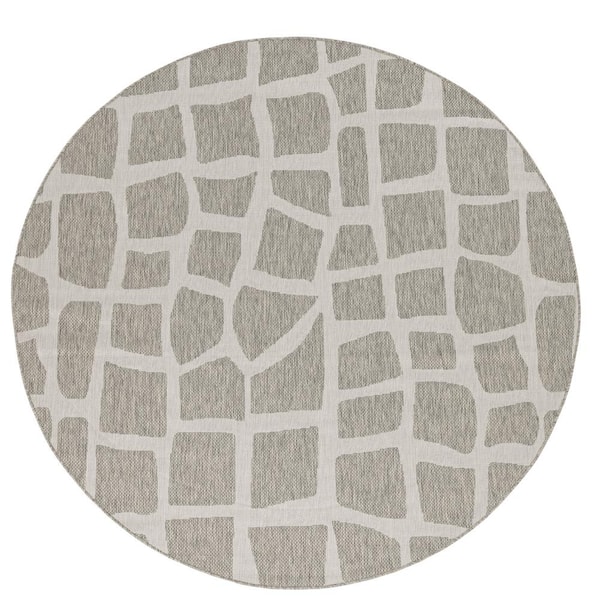 MILLERTON HOME Isla Gray 8 ft. Round Mid-Century Distressed Indoor/Outdoor Area Rug