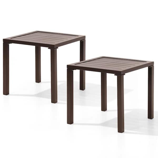 Pellebant Square Aluminum Outdoor Side Table in Brown (Set of 2)