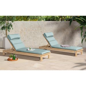 Kooper Wood Outdoor Chaise Lounges with Bliss Blue Cushions (Set of 2)