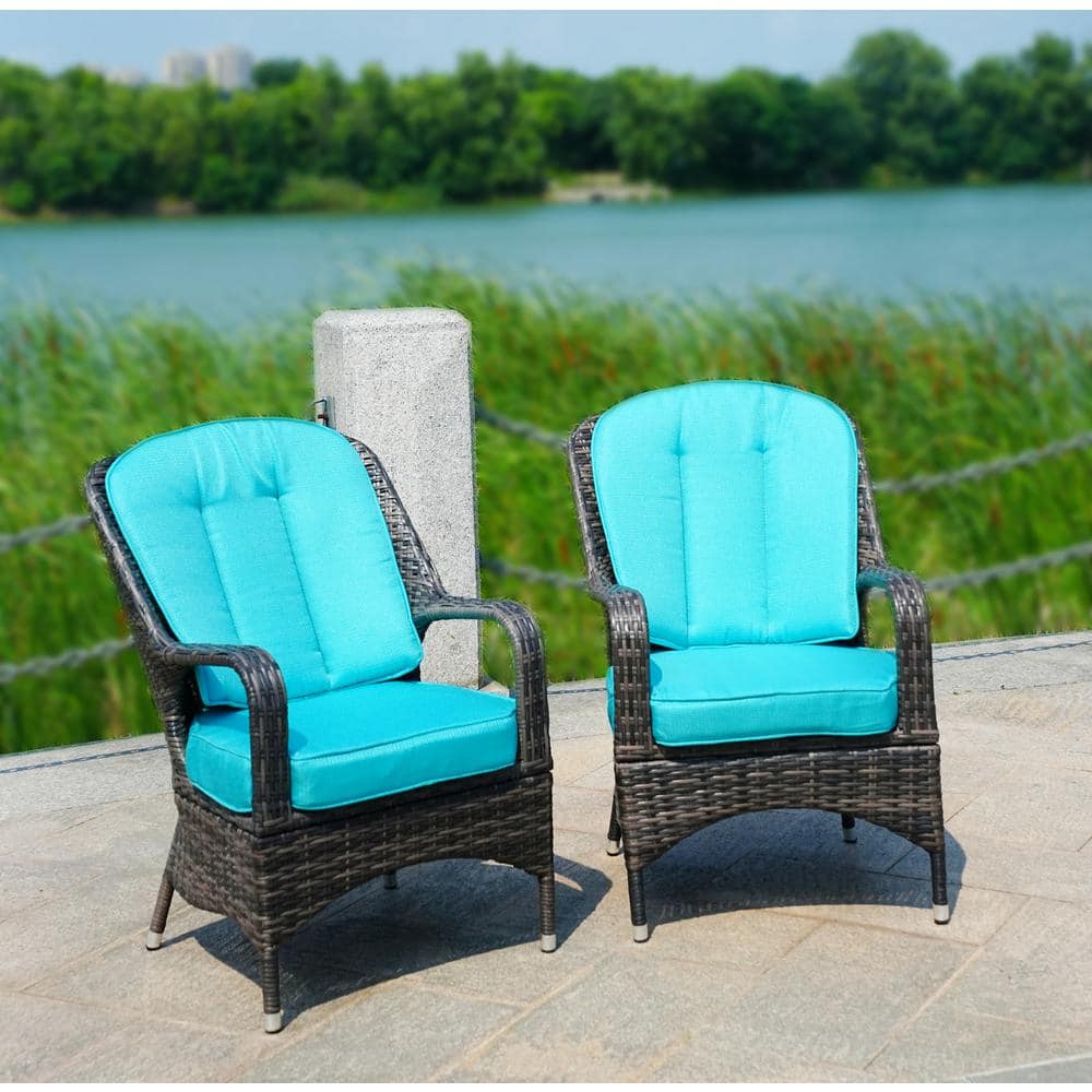 Parcel Brown Wicker Outdoor Dining Chair with Lake Blue Cushions (2 of Chairs Included) price history on PriceWatchPro