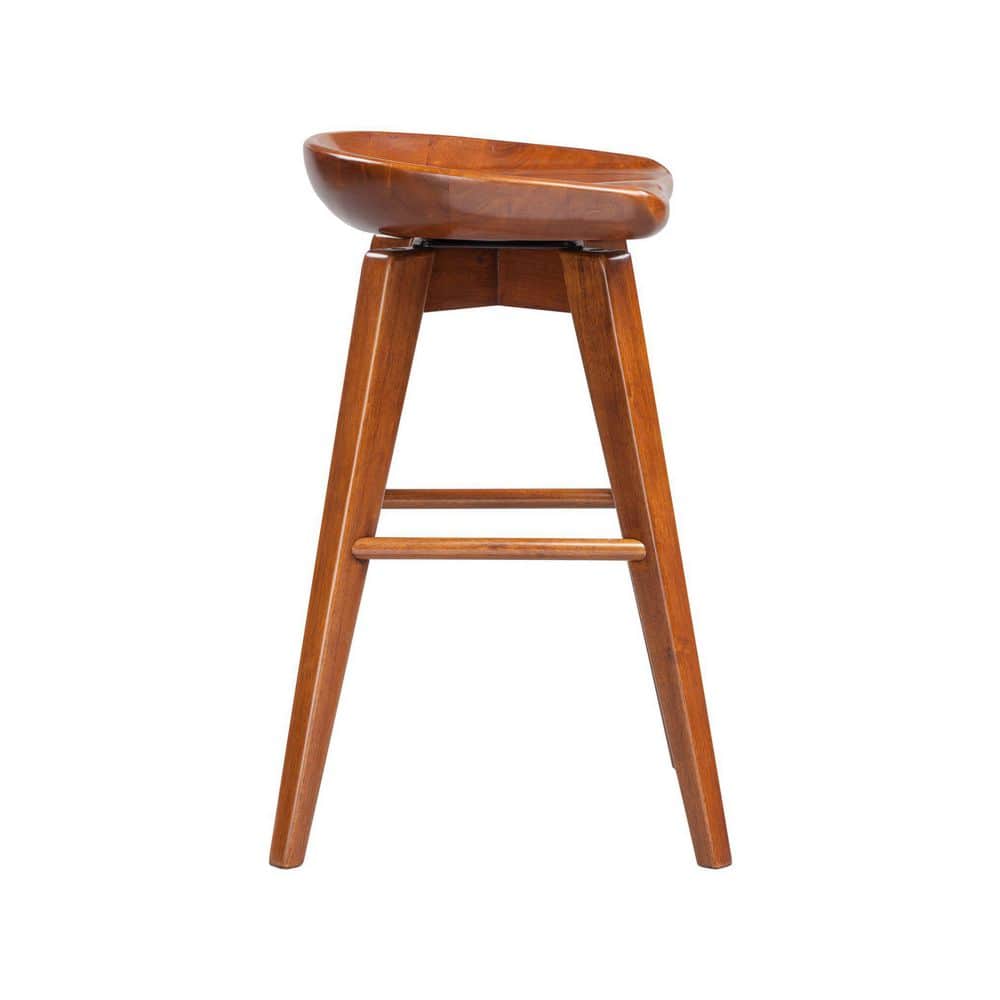 Walnut Flare-Leg 24" Swivel Counter Stool with Metal Accents
