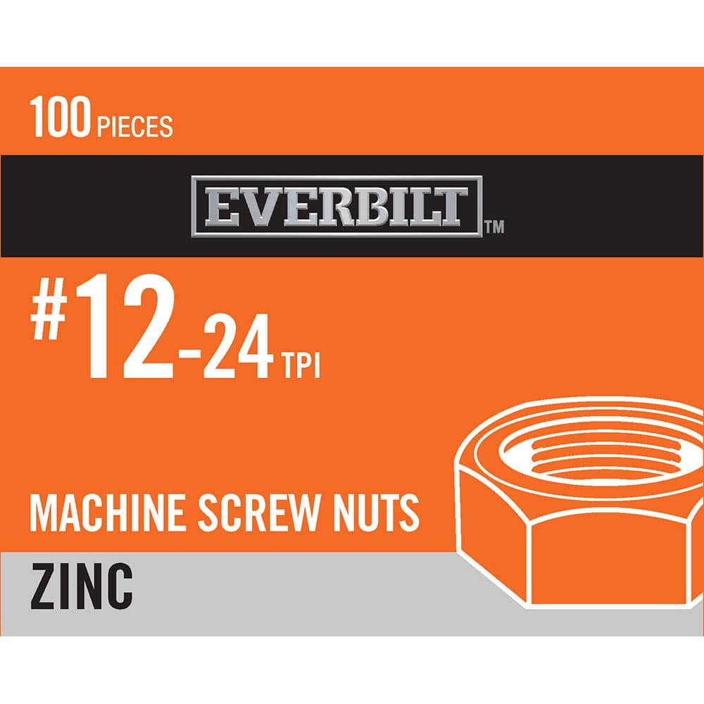 Everbilt 1224 Zinc Plated Machine Screw Nut (100Pack) 807312 The Home Depot