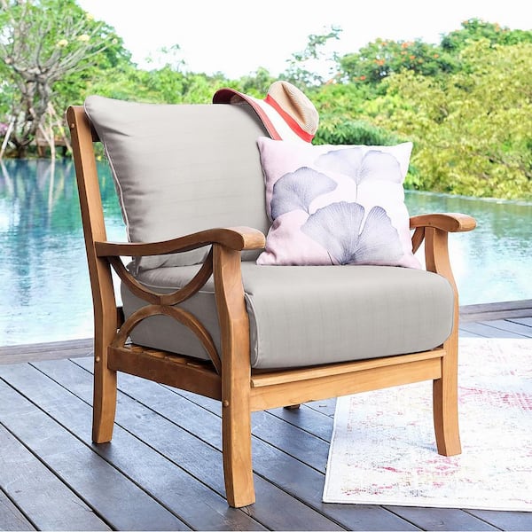Cambridge Casual Abbington Teak Wood Outdoor Lounge Chair with Beige Cushion