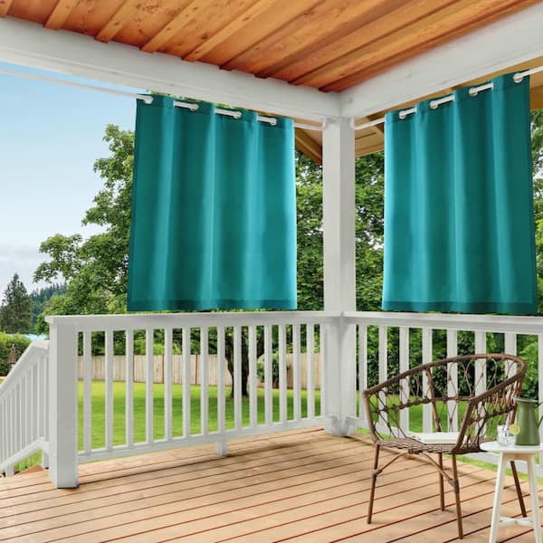 EXCLUSIVE HOME Cabana Dark Teal Solid Light Filtering Grommet Top Indoor/Outdoor Curtain Panel, 54 in. W x 63 in. L (Set of 2)