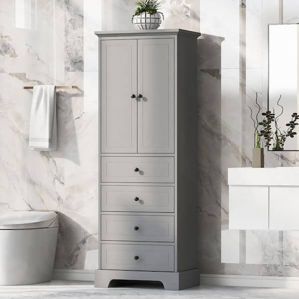 Gray 68.10 in. Accent Storage Cabinet with Doors, 4 Drawers and Adjustable Shelves