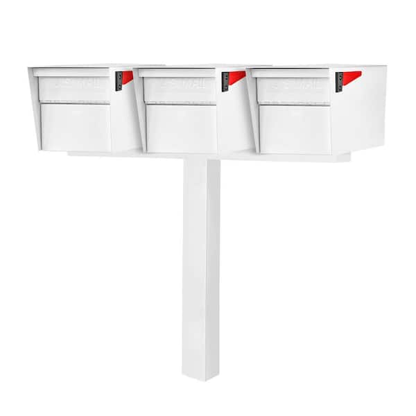 Mail Manager Street Safe X3 Rear Locking Mailbox Combo Kit, In-Ground Post, Alpine White, 3 Compartment Security Cluster