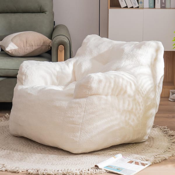 AHIOU Home Chamounix Bean Bag Chair - Ivory Linen Fabric, High-Density Foam Fill, Contemporary Style, Ergonomic Backrest & Armrests - Perfect for