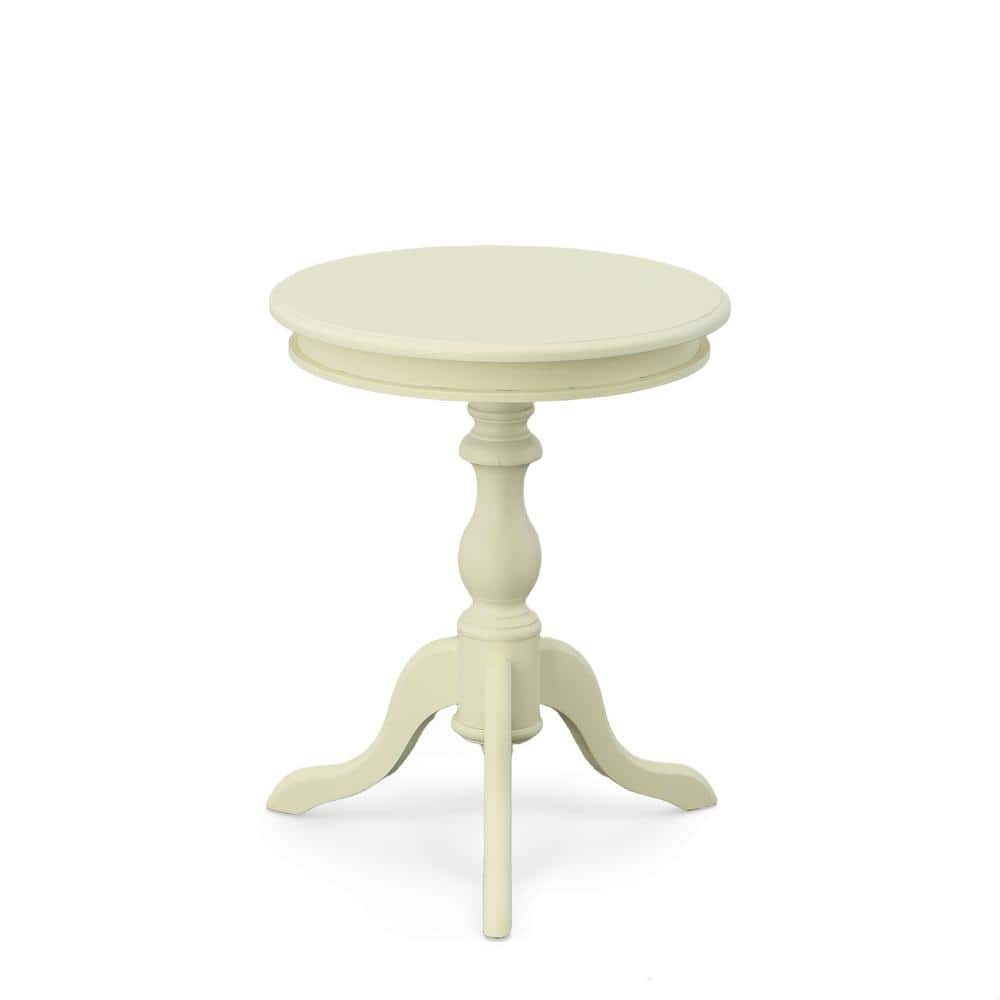 Antique Ivory Round Wood Side Table with Turned Pedestal
