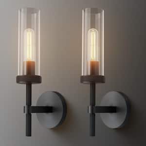 4.64 in. 14" H 1 Light Black Wall Sconce, Modern Wall Light with Glass Tube for Living Room, Dining Room, Set of 2