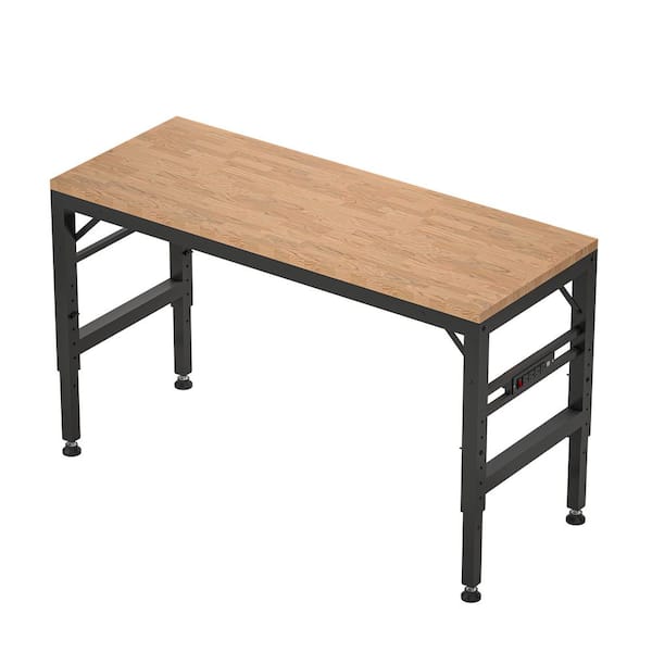 60 in. W Heavy-Duty Adjustable Workbench for Garage, Rubber Wood Shop Table W/Rubber Pads