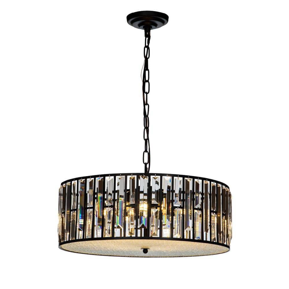6-Light Black Drum Chandelier with Crystal Accents