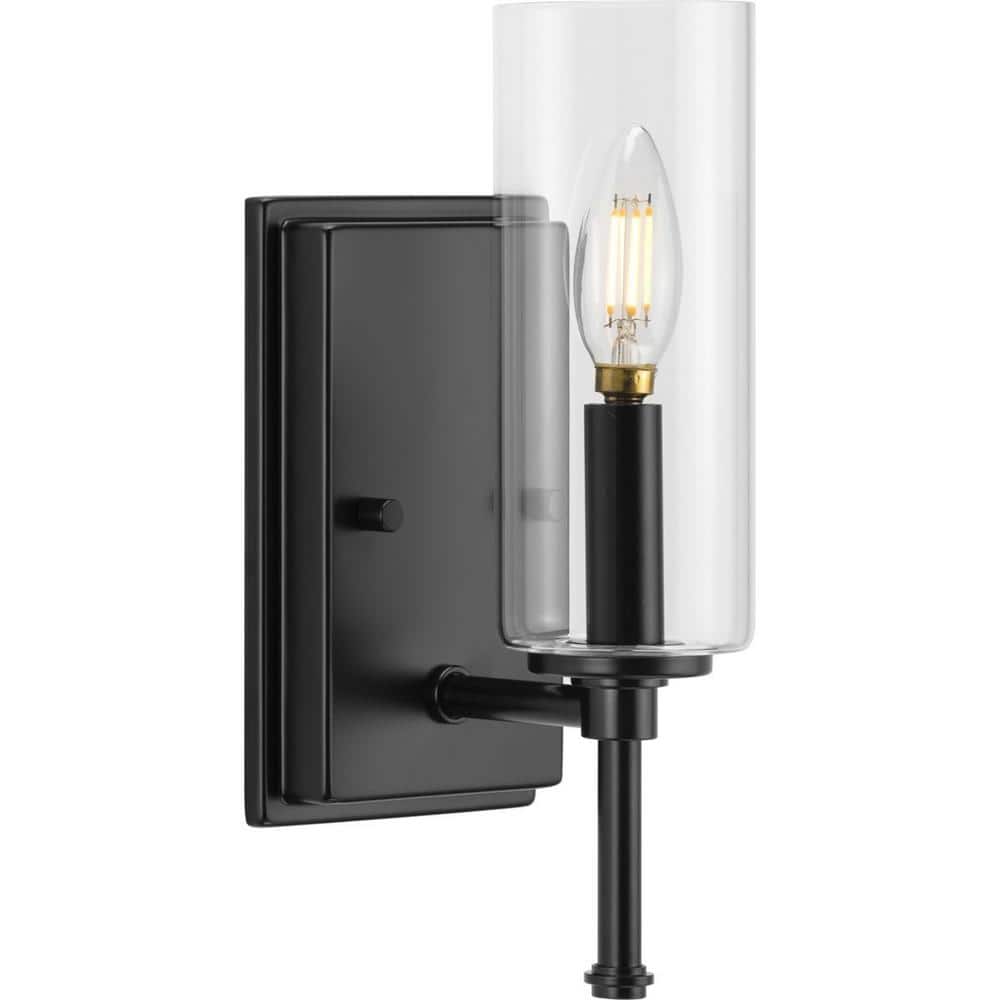 Elara Matte Black Cylinder Wall Sconce with Clear Glass Shade
