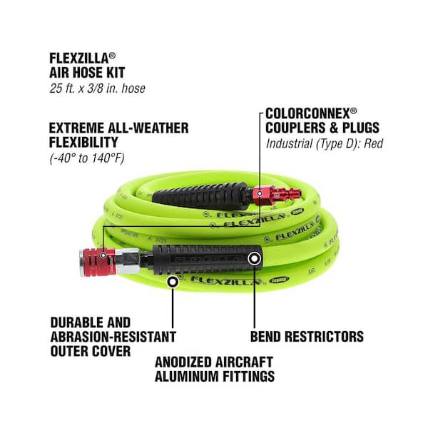 3/8 in. x 25 ft. Air Hose with Red Type D Coupler and Plug