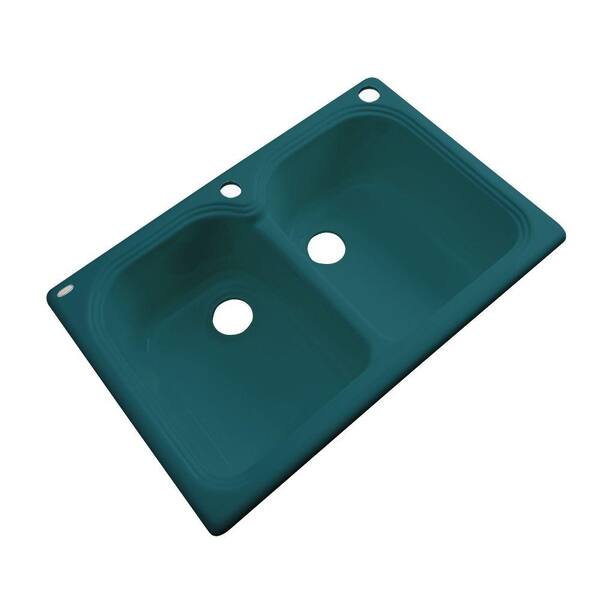 Thermocast Hartford Drop-in Acrylic 33x22x9 in. 2-Hole Double Bowl Kitchen Sink in Teal