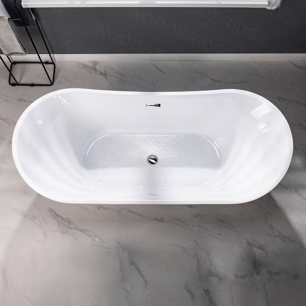 TAOZI 71 in. Acrylic FlatBottom Double Slipper Bathtub with Polished Chrome Overflow and Drain Included in White