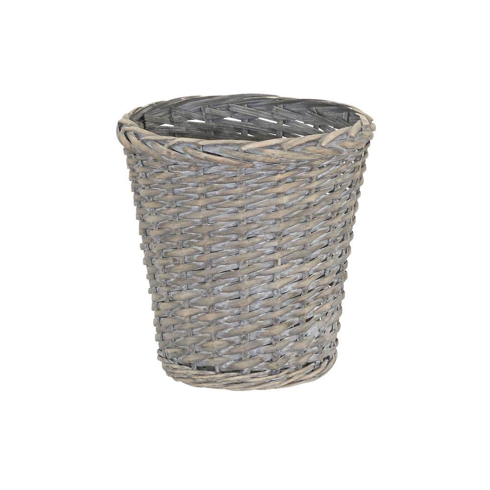 Gray Wash Willow Wicker Waste Basket with Plastic Liner