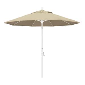 9 ft. Matted White Aluminum Market Patio Umbrella with Collar Tilt Crank Lift in Antique Beige Sunbrella