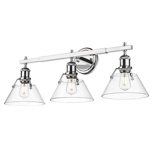 Golden Lighting Orwell 27.25 in. 3-Light Chrome Vanity Light with Clear Glass Shade