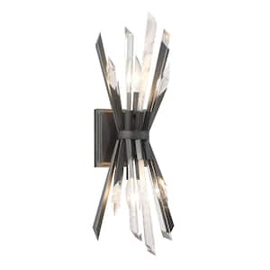 Elsa 2-Light Midnight Graphite Wall Sconce with Clear Crystal and Faux Rock Accents