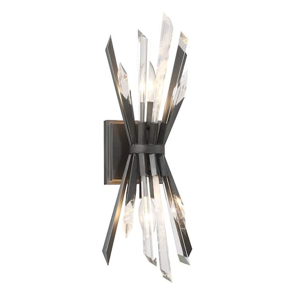 Metropolitan Elsa 2-Light Midnight Graphite Wall Sconce with Clear Crystal and Faux Rock Accents