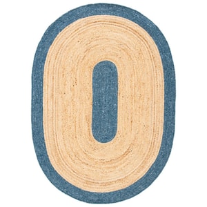 Braided Navy/Natural 6 ft. x 9 ft. Oval Solid Border Area Rug