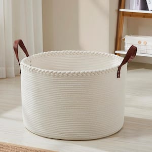 Woven Storage Basket Cotton Rope Basket with Handles #BEIGE