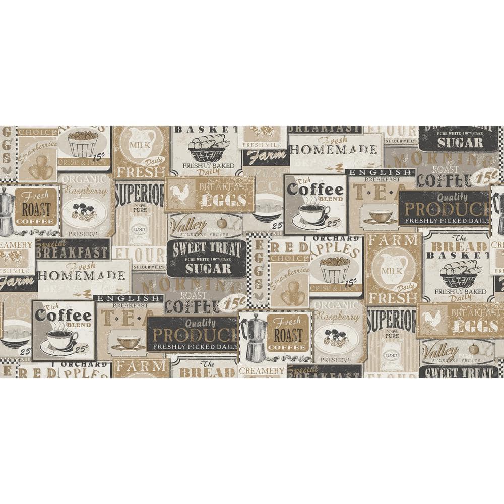 Black, Brown and Cream Kitchen Recipes Coffee and Tea Labels Wallpaper