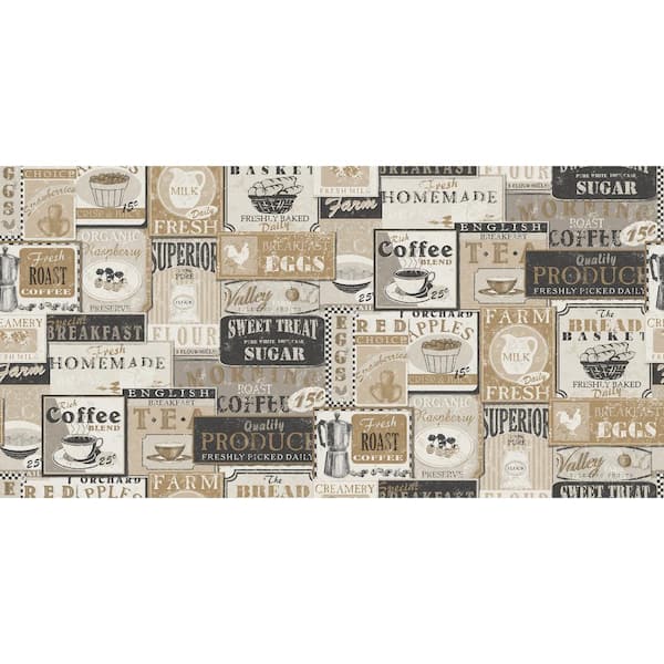 Black, Brown and Cream Kitchen Recipes Coffee and Tea Labels Wallpaper  G12298 - The Home Depot