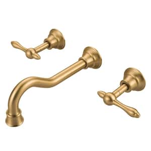 2-Handle Wall Mount Bathroom Faucet with Cross Handles in Brushed