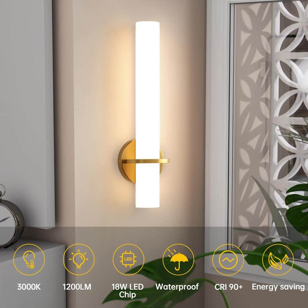 Gold Cylinder Dimmable LED Wall Sconce with Frosted Acrylic Shade