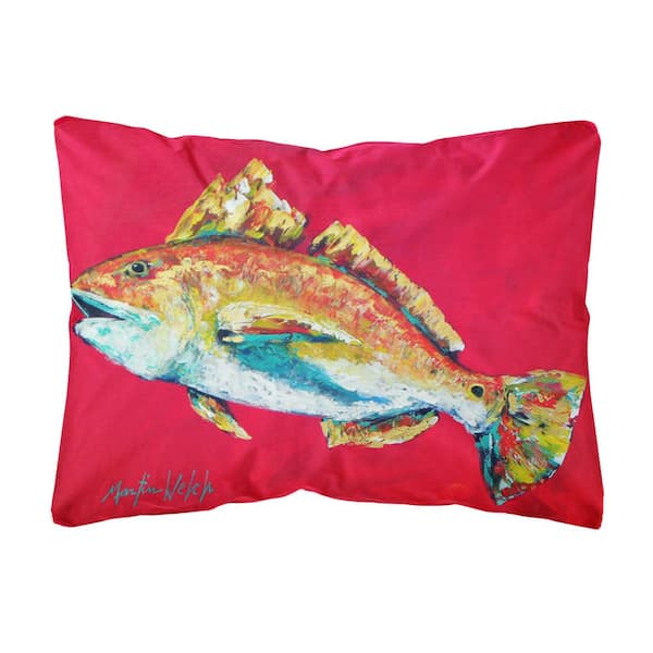Caroline's Treasures 12 in. x 16 in. Multi-Color Lumbar Outdoor Throw Pillow Fish Red Fish Woo Hoo