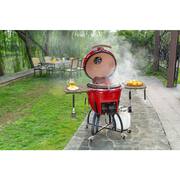 22 in. Kamado Dual Fuel Charcoal/Gas Grill in Chili Red with Cover, Gas Burner, Cart, Shelves, Lava Stone, Ash Drawer
