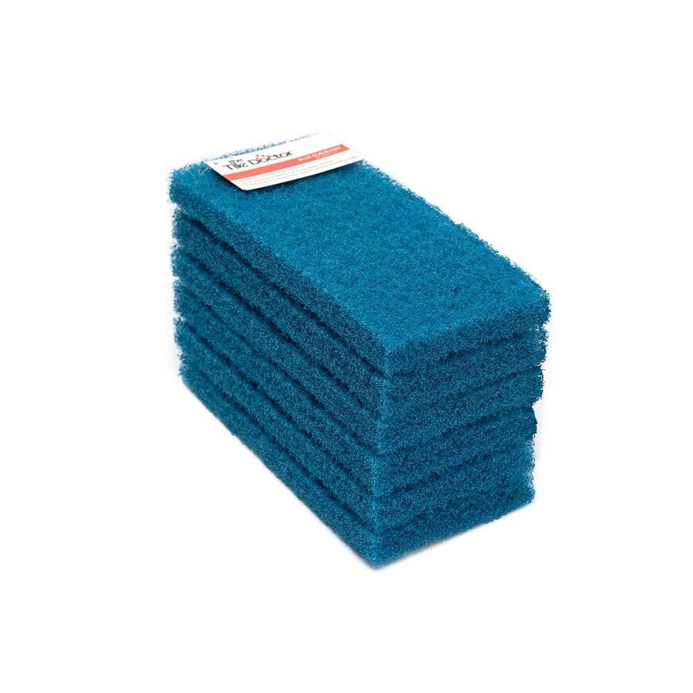 Heavy Duty, Commercial Grade Scrub Dr. Scrub Pad Holder with Scraper Edge Including 4 Pack Multi-Surface Scrub Pads, Blue
