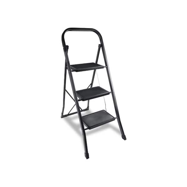 Amucolo 3-Step Steel Folding Step Stool Ladder with Wide Anti-Slip Pedal 330 lbs. Load Capacity