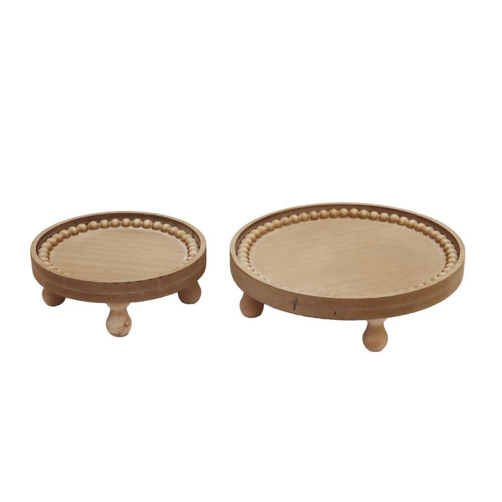 Tray Riser PARISLOFT Farmhouse Brown Round Wood Decorative Tray Riser (Set of 2 ...