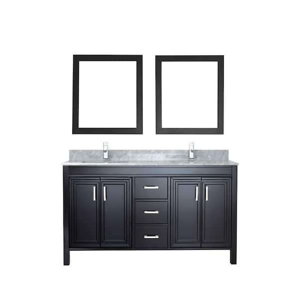 ART BATHE Dawlish 60 in. Vanity in Espresso with Marble Vanity Top in Carrara White and Mirror