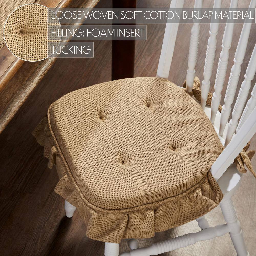 Natural Burlap Cotton Chair Pad with Ruffles and Ties