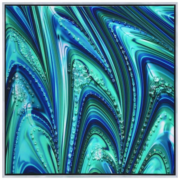 Empire Art Direct "Ocean Waves I" Crystallus Epoxy Coated Wrapped Framed Glossy Blue Canvas Wall Art, 24 in. x 24 in.