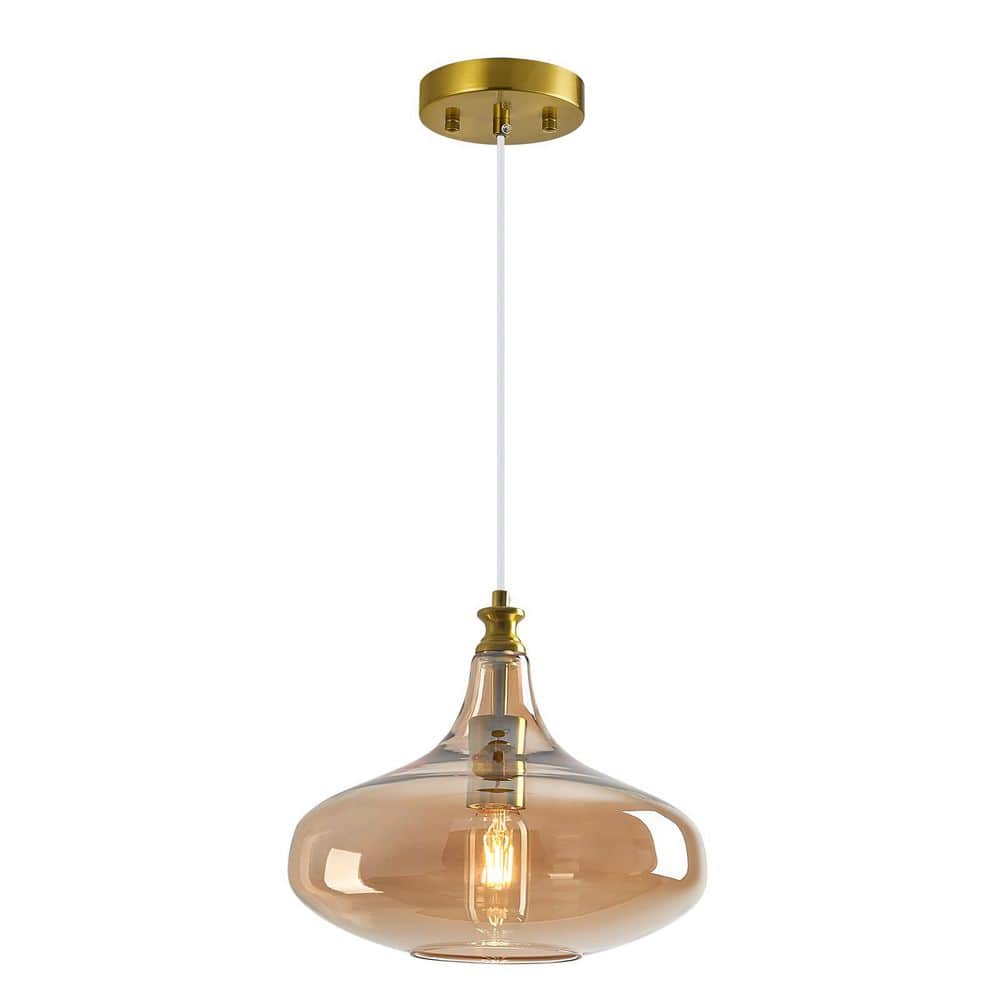 Home Lighting 10. 63in. 60-Watts 1-Light Gold-Amber Modern Glass Pendant Light Farmhouse for Kitchen, 1-Pack price history on PriceWatchPro