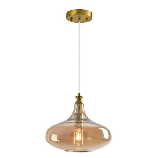 Home Lighting 10. 63in. 60-Watts 1-Light Gold-Amber Modern Glass Pendant Light Farmhouse for Kitchen, 1-Pack