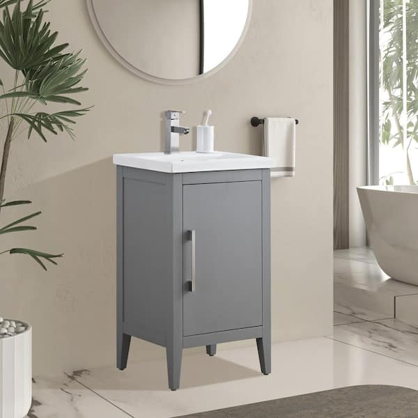 20 in. W x 15.8 in D x 34 in. H Single Sink Bathroom Vanity Cabinet in Cashmere Gray with Ceramic Top