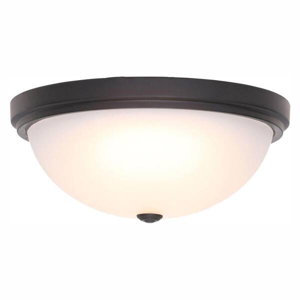 World Imports 15 in. Oil Rubbed Bronze LED Flush Mount with Frosted Glass