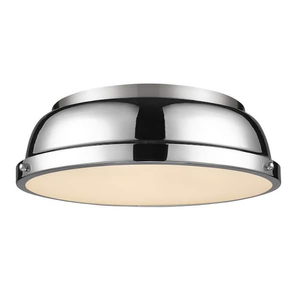 Duncan 14 in. 2-Light Pewter Flush Mount with Silver Shade and No Bulbs Included 1-Pack