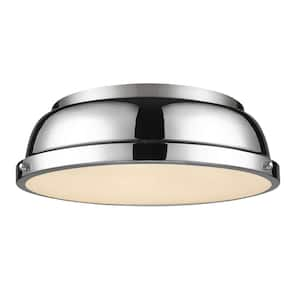 Duncan 14 in. 2-Light Pewter Flush Mount with Chrome Shade