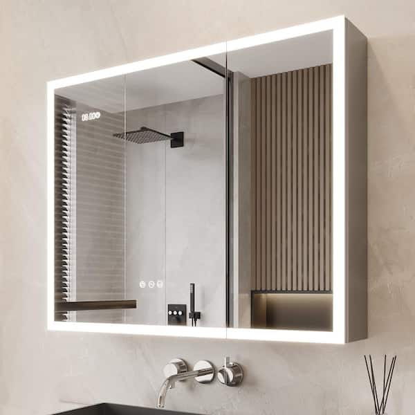 Boost-M2 48 W x 36 H Bathroom Light Medicine Cabinets with Vanity Mirror Recessed or Surface